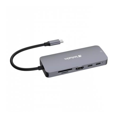 USB elosztó-HUB, 2xUSB-C/1xHDMI/3xUSB-A/RJ45/SD/mSD, VERBATIM