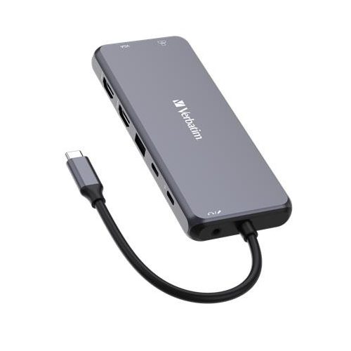 USB elosztó-HUB, USB-C PD/2xHDMI/VGA/LAN/3xUSB/USB-C/2xUSB 2.0/SD/mSD/3,5jack VERBATIM