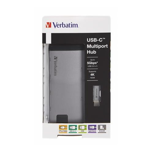 USB elosztó-HUB, USB-C/USB 3.0/HDMI/Ethernet/SD/microSD, VERBATIM