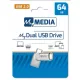 Pendrive, 64GB, USB 2.0 + USB-C, alumínium ház, MYMEDIA "Dual" (by VERBATIM)