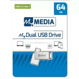   Pendrive, 64GB, USB 3.2 Gen1 + USB-C, alumínium ház, MYMEDIA "Dual" (by VERBATIM)