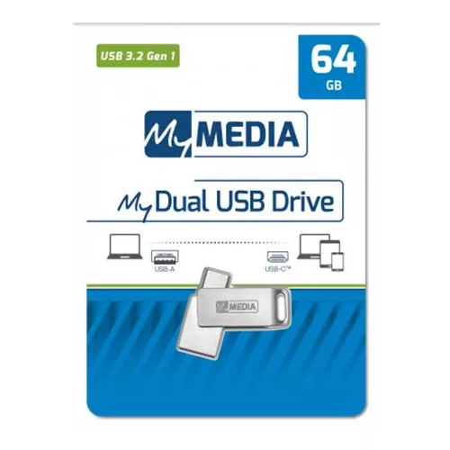 Pendrive, 64GB, USB 3.2 Gen1 + USB-C, alumínium ház, MYMEDIA "Dual" (by VERBATIM)