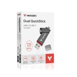 Pendrive, 128GB, USB-A/C 3.2 Gen1, VERBATIM "Dual QuickStick", fekete