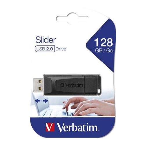 Pendrive, 128GB, USB 2.0, VERBATIM "Slider", fekete