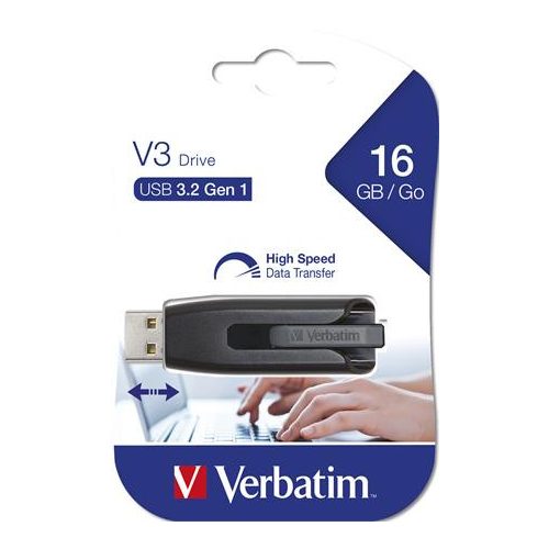Pendrive, 16GB, USB 3.2, 60/12 MB/s, VERBATIM "V3", fekete-szürke