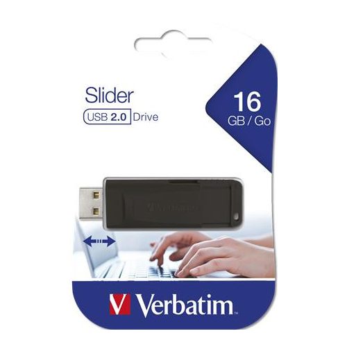 Pendrive, 16GB, USB 2.0, VERBATIM "Slider", fekete