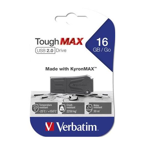 Pendrive, 16GB, USB 2.0, extra ellenálló, VERBATIM "ToughMAX", fekete