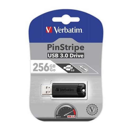 Pendrive, 256GB, USB 3.2, VERBATIM "Pinstripe", fekete