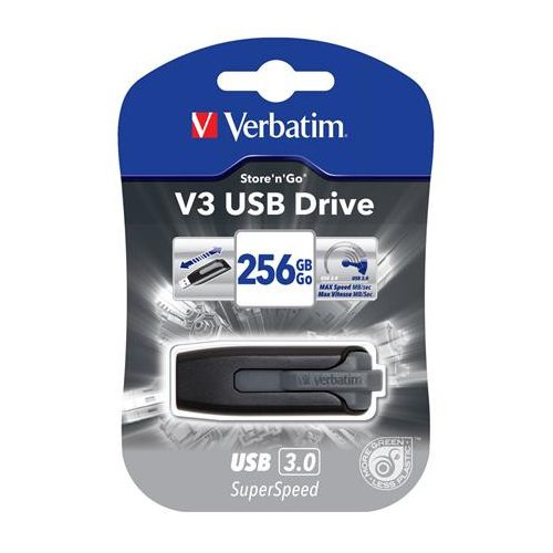 Pendrive, 256GB, USB 3.2, 80/25 MB/s, VERBATIM "V3", fekete-szürke