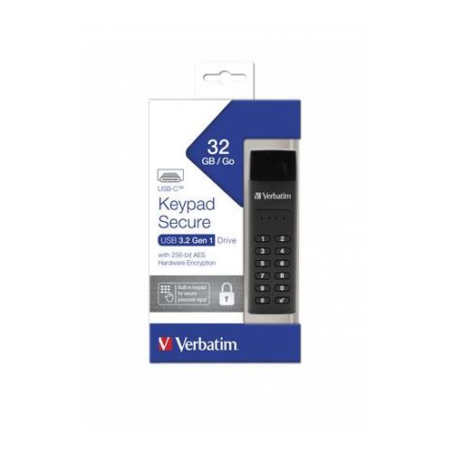 Pendrive, 32GB,USB-C (USB 3.2), titkosítás, 160/130Mb/s, VERBATIM "Keypad Secure"