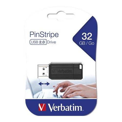 Pendrive, 32GB, USB 2.0, 10/4MB/sec, VERBATIM "PinStripe", fekete