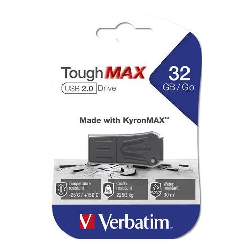 Pendrive, 32GB, USB 2.0, extra ellenálló, VERBATIM "ToughMAX", fekete