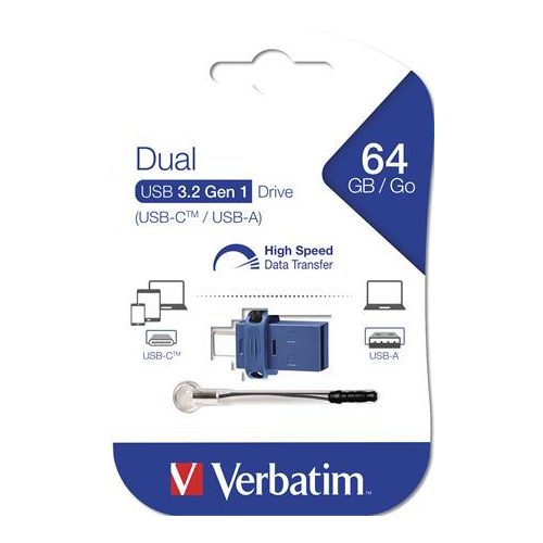 Pendrive, 64GB, USB 3.2+USB-C adapter, VERBATIM "Dual"