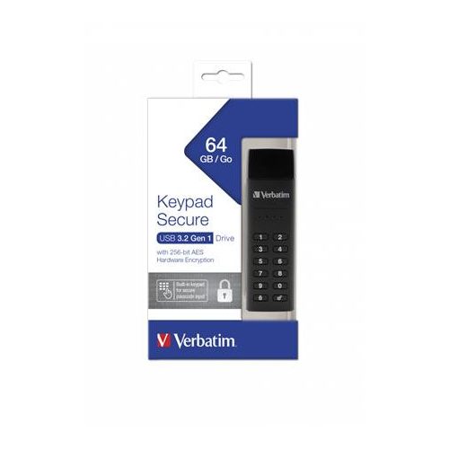 Pendrive, 64GB, USB 3.2, titkosítás, 160/130Mb/s, VERBATIM "Keypad Secure"