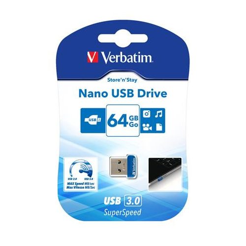 Pendrive, 64GB, USB 3.2, 80/25MB/s, VERBATIM "Nano"