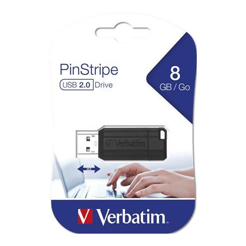 Pendrive, 8GB, USB 2.0, 10/4MB/sec, VERBATIM "PinStripe", fekete