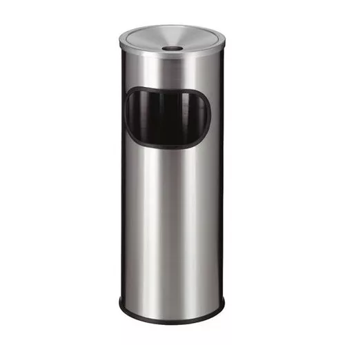 Tűzálló szemetes, rozsdamentes acél, hamutartóval kombinált, VEPA BINS, ezüst