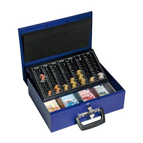 Pénzkazetta, Euro bankjegyekhez és érmékhez, 35,5x27,5x10 cm, WEDO "UNIVERSA", kék