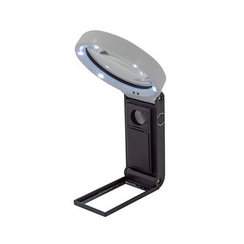 Nagyító, 90 mm, kihajtható állvánnyal, LED fénnyel, WEDO, fekete/fehér