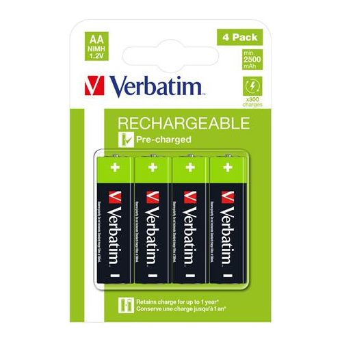 Tölthető elem, AA ceruza, 4x2500 mAh, VERBATIM