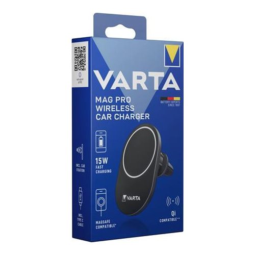 Autós tartó és töltő, Qi/USB-C PD, 15W, VARTA "Mag Pro"