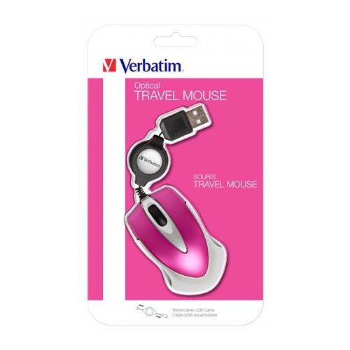 Egér, vezetékes, optikai, kisméret, USB, VERBATIM "Go Mini", ezüst-ciklámen