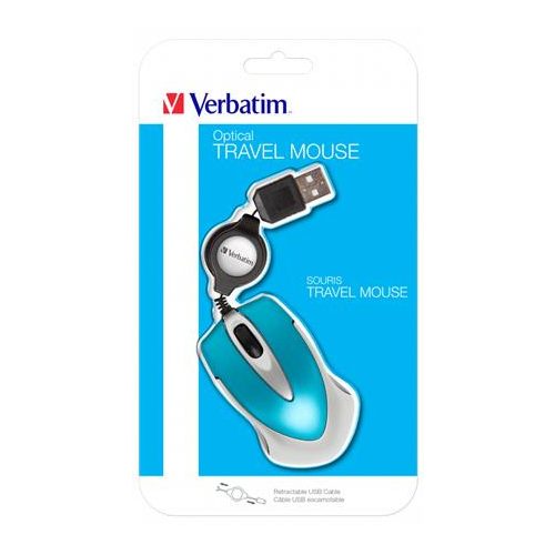 Egér, vezetékes, optikai, kisméret, USB, VERBATIM "Go Mini", ezüst-karibikék