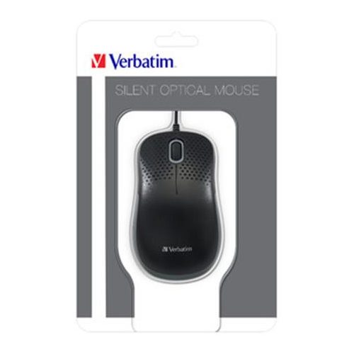 Egér, vezetékes, optikai, normál méret, USB, VERBATIM "Silent", fekete