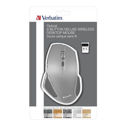 Egér, vezeték nélküli, lézeres, normál méret, kék LED, VERBATIM "DELUXE", szürke
