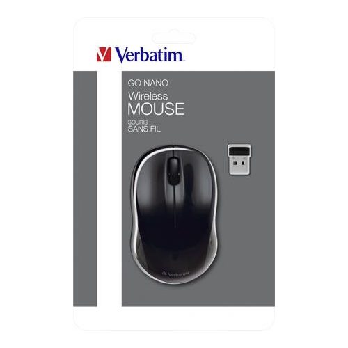 Egér, vezeték nélküli, optikai, közepes méret, USB, VERBATIM "Go", fekete