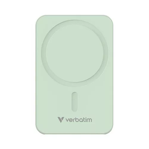 Power bank, mágneses (vezeték nélküli), 20.000mAh, VERBATIM "Charge n Go Essentials", zöld