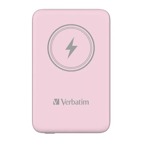 Hordozható akkumulátor, vezeték nélküli töltés, 10000 mAh, VERBATIM "MCP-10, rózsaszín