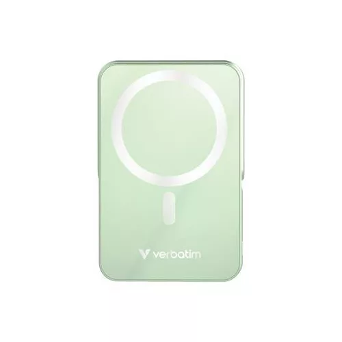 Power bank, külső akkumulátor, mágneses (vezeték nélküli), 10.000mAh, kitámasztó, VERBATIM "Charge n Go", zöld