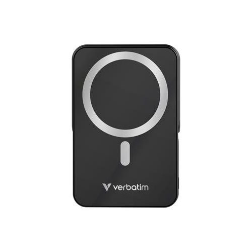 Power bank, külső akkumulátor, mágneses (vezeték nélküli), 10.000mAh, kitámasztó, VERBATIM "Charge n Go", fekete
