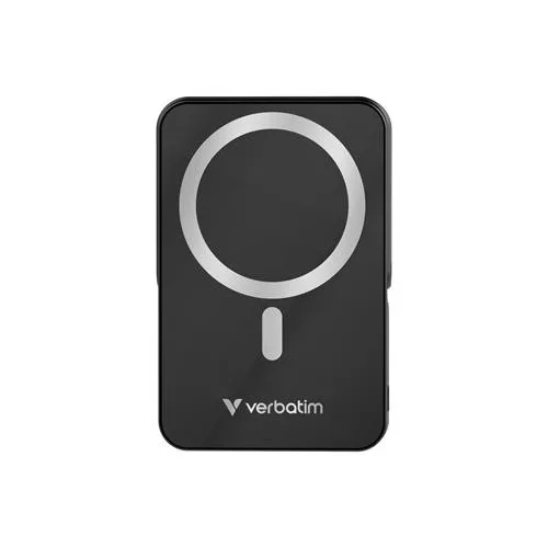 Power bank, külső akkumulátor, mágneses (vezeték nélküli), 10.000mAh, kitámasztó, VERBATIM "Charge n Go", fekete