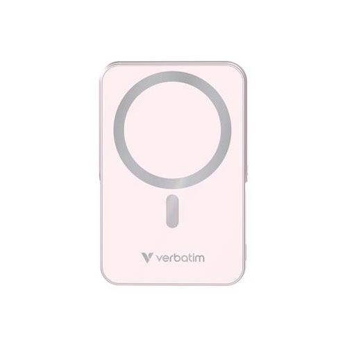Power bank, külső akkumulátor, mágneses (vezeték nélküli), 10.000mAh, kitámasztó, VERBATIM "Charge n Go", rózsaszín