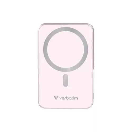 Power bank, külső akkumulátor, mágneses (vezeték nélküli), 10.000mAh, kitámasztó, VERBATIM "Charge n Go", rózsaszín