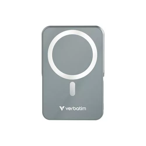 Power bank, külső akkumulátor, mágneses (vezeték nélküli), 10.000mAh, kitámasztó, VERBATIM "Charge n Go", szürke