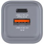 Hálózati töltő, 1xUSB-C PD (35W), USB-A QC 3.0, EU/UK/US, GaN, VERBATIM