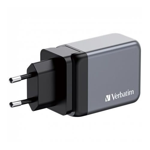 Hálózati töltő, 2xUSB-C PD (65W), USB-A QC 3.0, EU/UK/US, GaN, VERBATIM