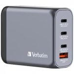 Hálózati töltő, 2xUSB-C PD (100W), USB-C PD (65W), USB-A QC 3.0, EU/UK/US, GaN, VERBATIM