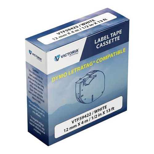 Feliratozógép szalag, 12 mm x 4 m, VICTORIA TECHNOLOGY, fehér