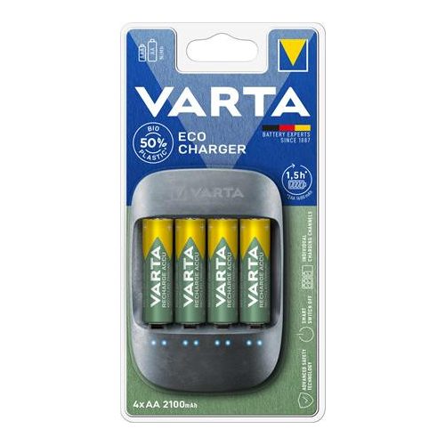 Elemtöltő, AA ceruza/AAA mikro, 4x2100 mAh, VARTA"ECO"