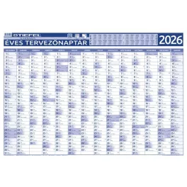   Éves tervező és projekt naptár, kétoldalas, fémléces, kék színű filctollal, 70x100 cm, 2025 évi, STIEFEL