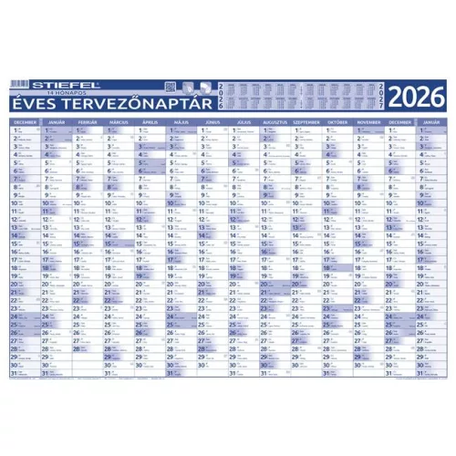Éves tervező és projekt naptár, kétoldalas, fémléces, kék színű filctollal, 70x100 cm, 2025 évi, STIEFEL