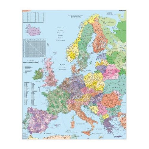 Falitérkép,100x140 cm, fémléces, Európa irányítószámos térképe, STIEFEL