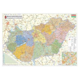   Falitérkép, 70x100 cm, fémkeret, tűzhető, Magyarország közigazgatási térképe, STIEFEL
