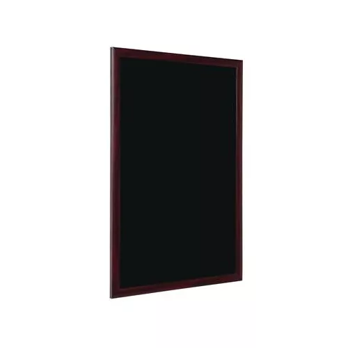 Krétás információs tábla, fekete felület, 90x120 cm, cseresznyefa színű keret