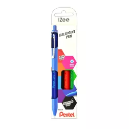   Golyóstoll nyomógombos 0,35mm, Pentel iZee 4 db-os kék,piros,fekete,zöld