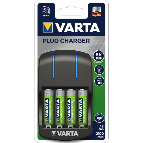 Elemtöltő, akku Plug töltő + 4 db AA 2100 mAH Varta